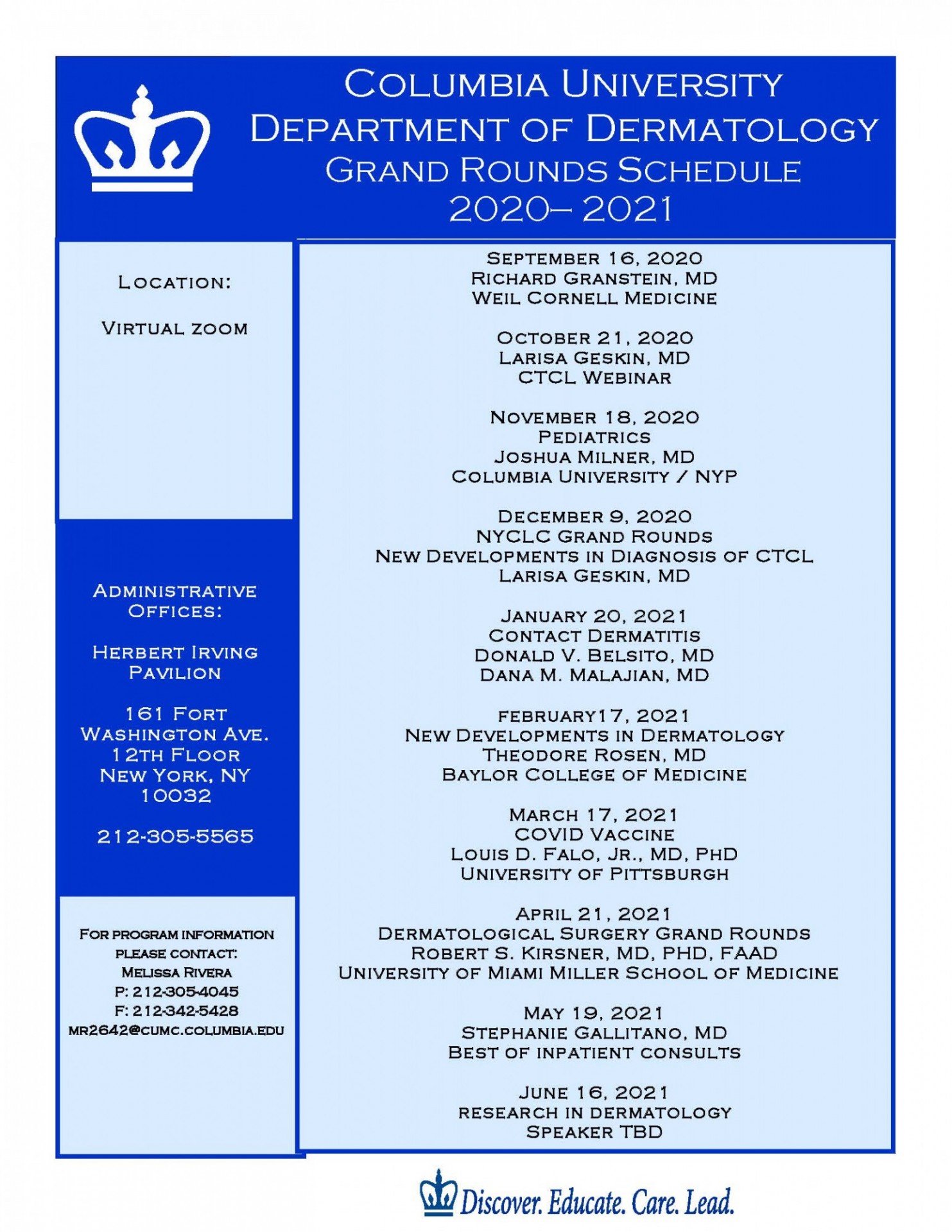 2021 Virtual Grand Rounds Schedule 