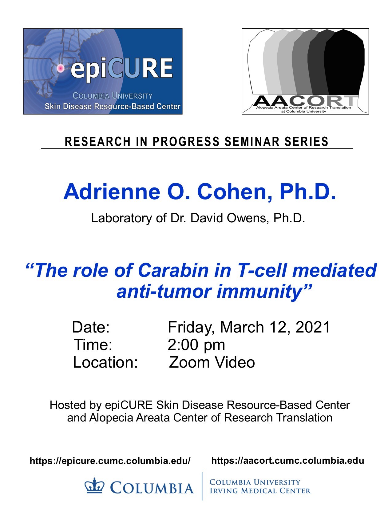 March 2021 Seminar Speaker Adrienne O. Cohen, Ph.D.